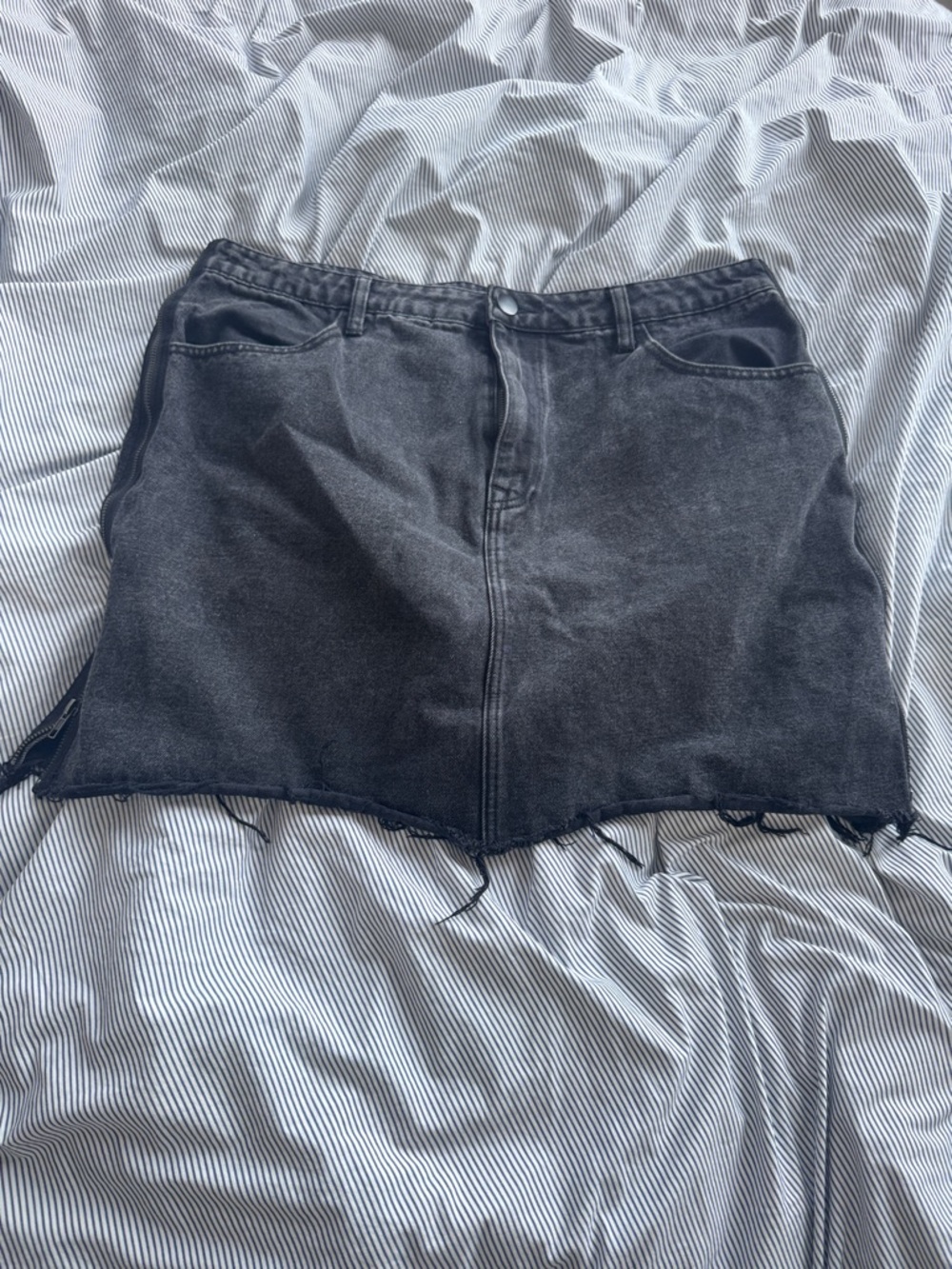 F21 Black Denim Mini Skirt with Raw Hem